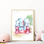 elefánt család falikép gyerekszobába mARTás