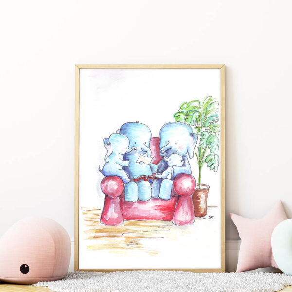elefánt család falikép gyerekszobába mARTás